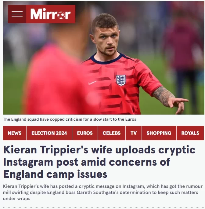 Trippier’s Wife Posts Social Media Message Seemingly Alluding to England’s Current Form, Sparking Southgate and FA Discontent