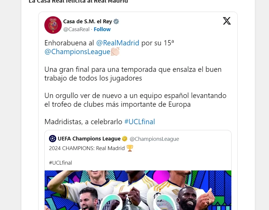 No longer sworn enemies! Barcelona officially congratulates Real Madrid on their 15th Champions League title