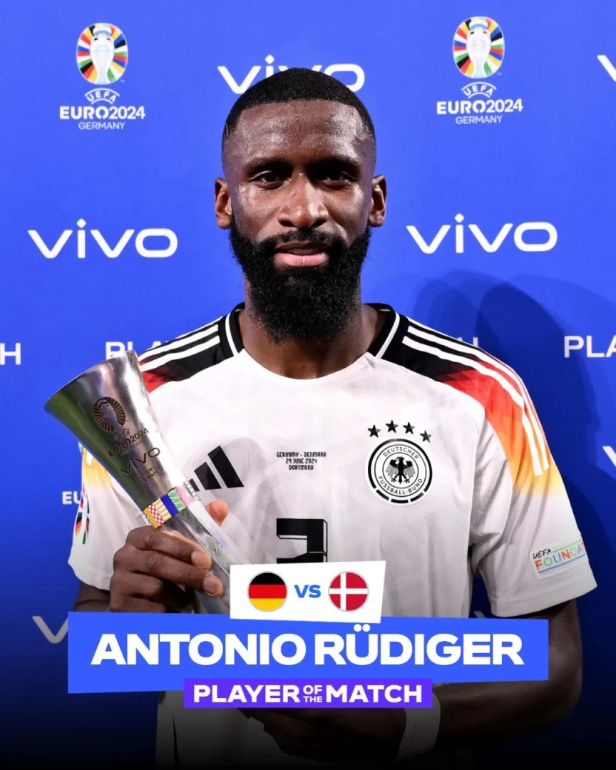 Official: Rudiger named Man of the Match in Germany-Denmark