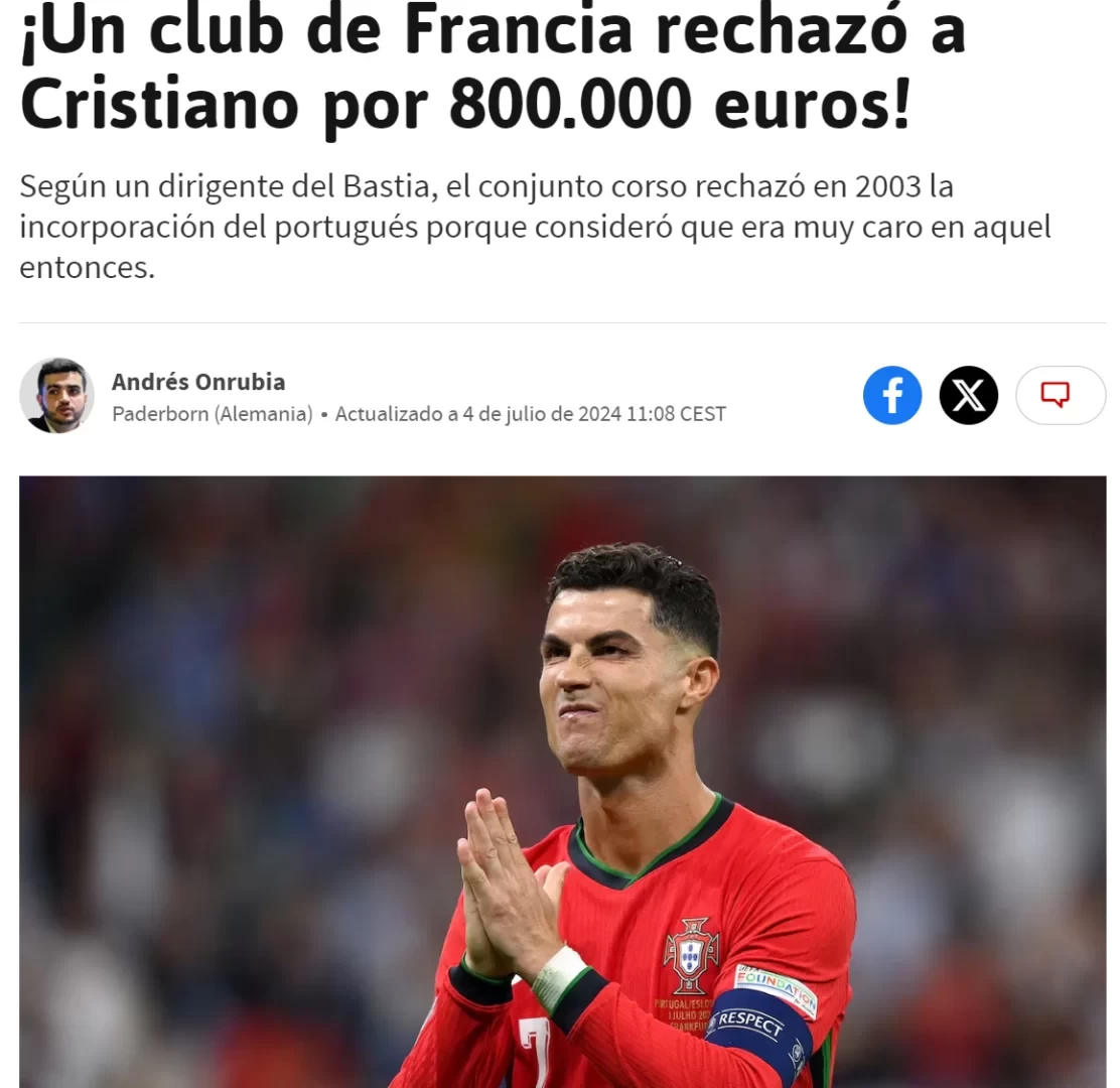 Bastia Official: C Ronaldo Wanted to Join the Club in 2003 But Was Rejected Due to €800,000 Fee