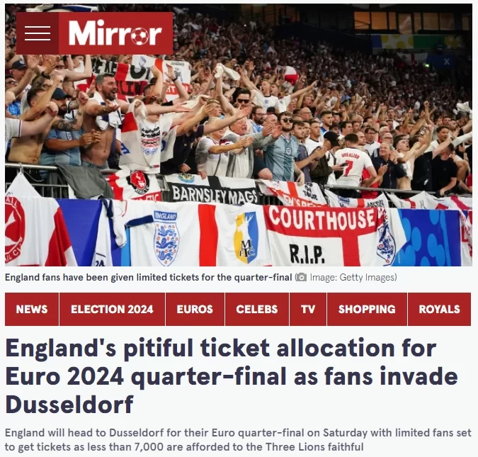 Over 40,000 England Fans Flood Dusseldorf, but Only 6,700 Tickets Allocated