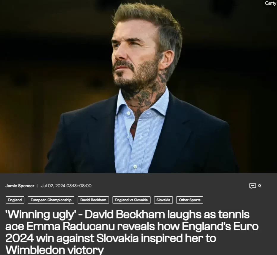 Raducanu’s Win as Ugly as England’s, Beckham Laughs