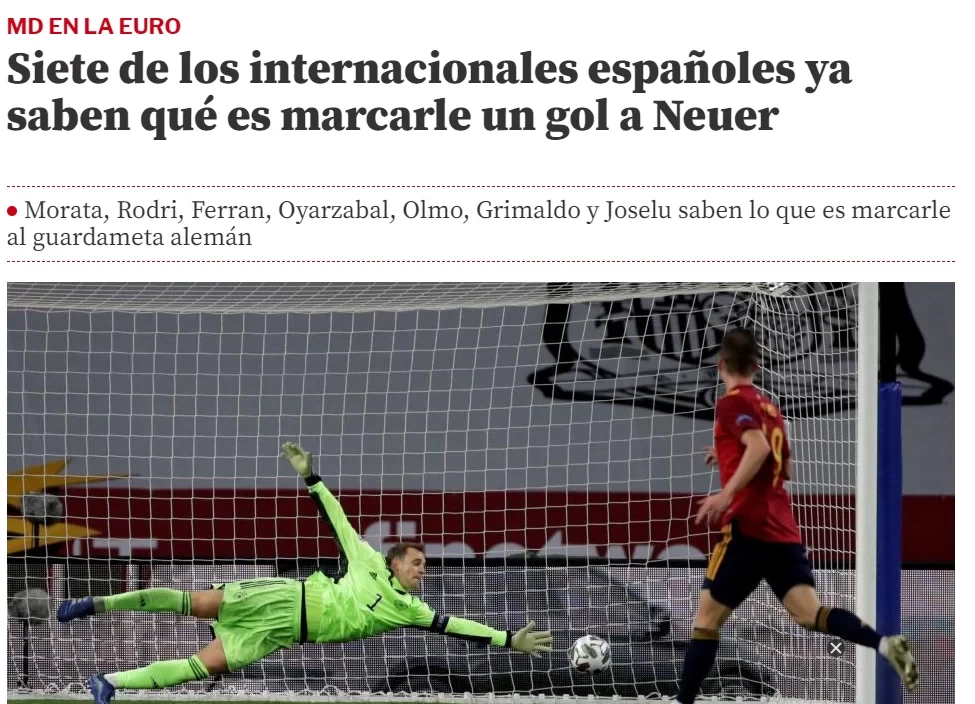 Germany in Danger? Mundo Deportivo: Current Spanish National Team Players Have Scored Past Neuer