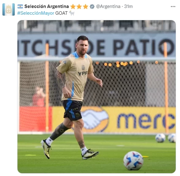 Argentina National Team’s Official Social Media Posts Messi Training Photo with Caption: GOAT