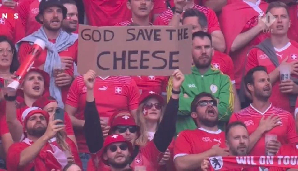 Swiss fans meme: God Bless Cheese