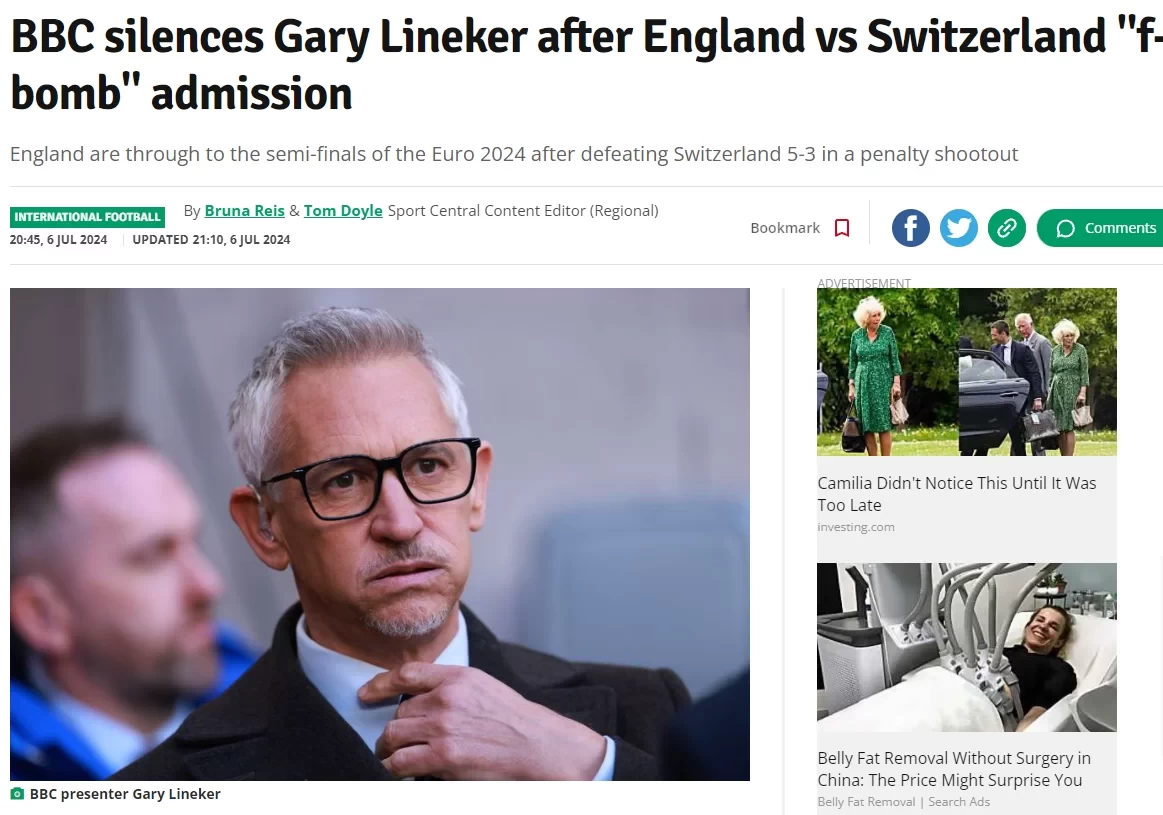 So excited! Lineker celebrates Saka’s equalizer with profanity, causing broadcast interruption