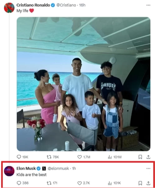 Cristiano Ronaldo posts happy family vacation photos, Elon Musk likes and comments: ‘Kids are the best’