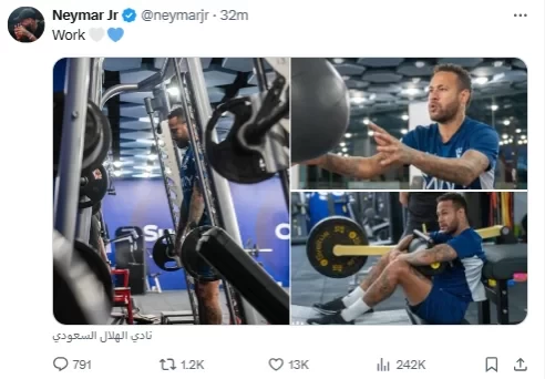 Missing Neymar? Brazilian star Neymar posts gym workout photos on social media with caption: "Work"