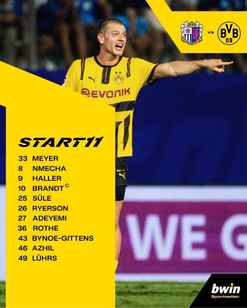 Osaka Sakura vs. Dortmund Starting Lineups: Brandt Leads, Adeyemi and Süle Start