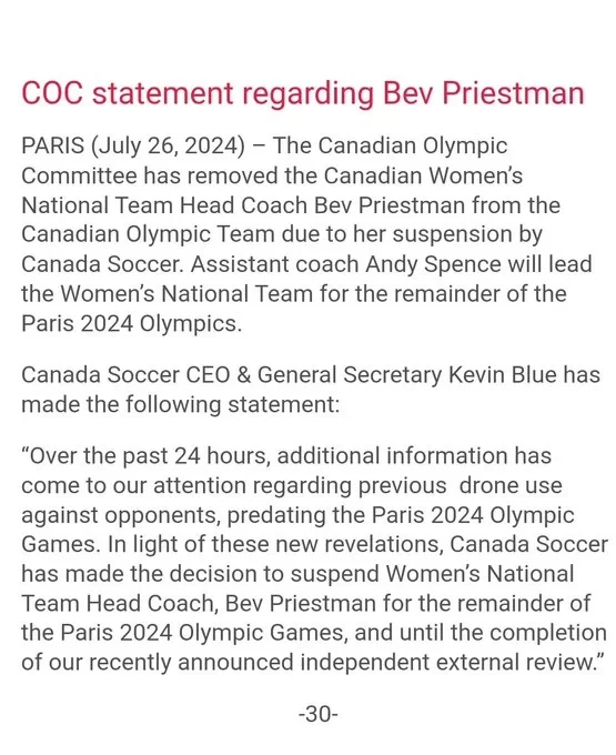 Official: Canada women’s soccer head coach removed from team due to drone incident