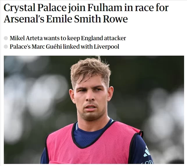 The Guardian: Crystal Palace and Fulham both interested in Smith Rowe, Arsenal reluctant to let him go