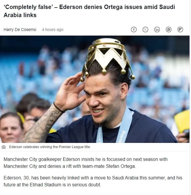 Ederson Denies Conflict with Ortega: Rumors are False, Focused on Preparing for New Season