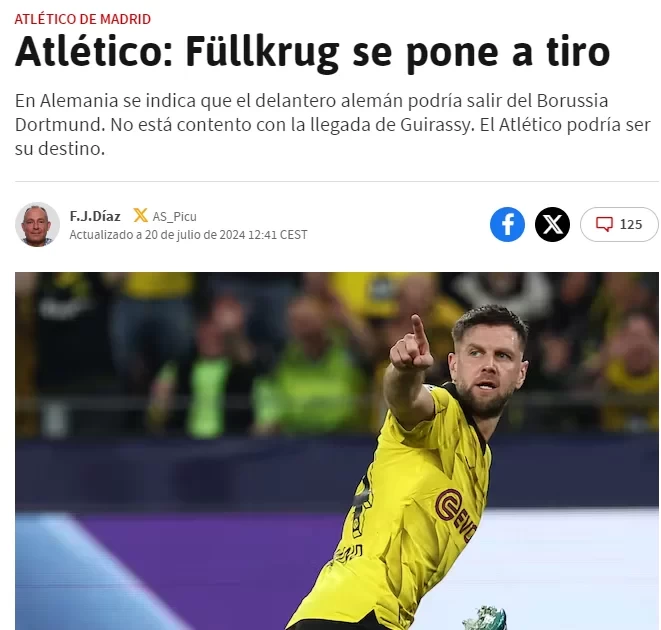 Spanish Media: Atletico Madrid Looking for Morata Replacement, Interested in Dortmund Striker Niclas Füllkrug