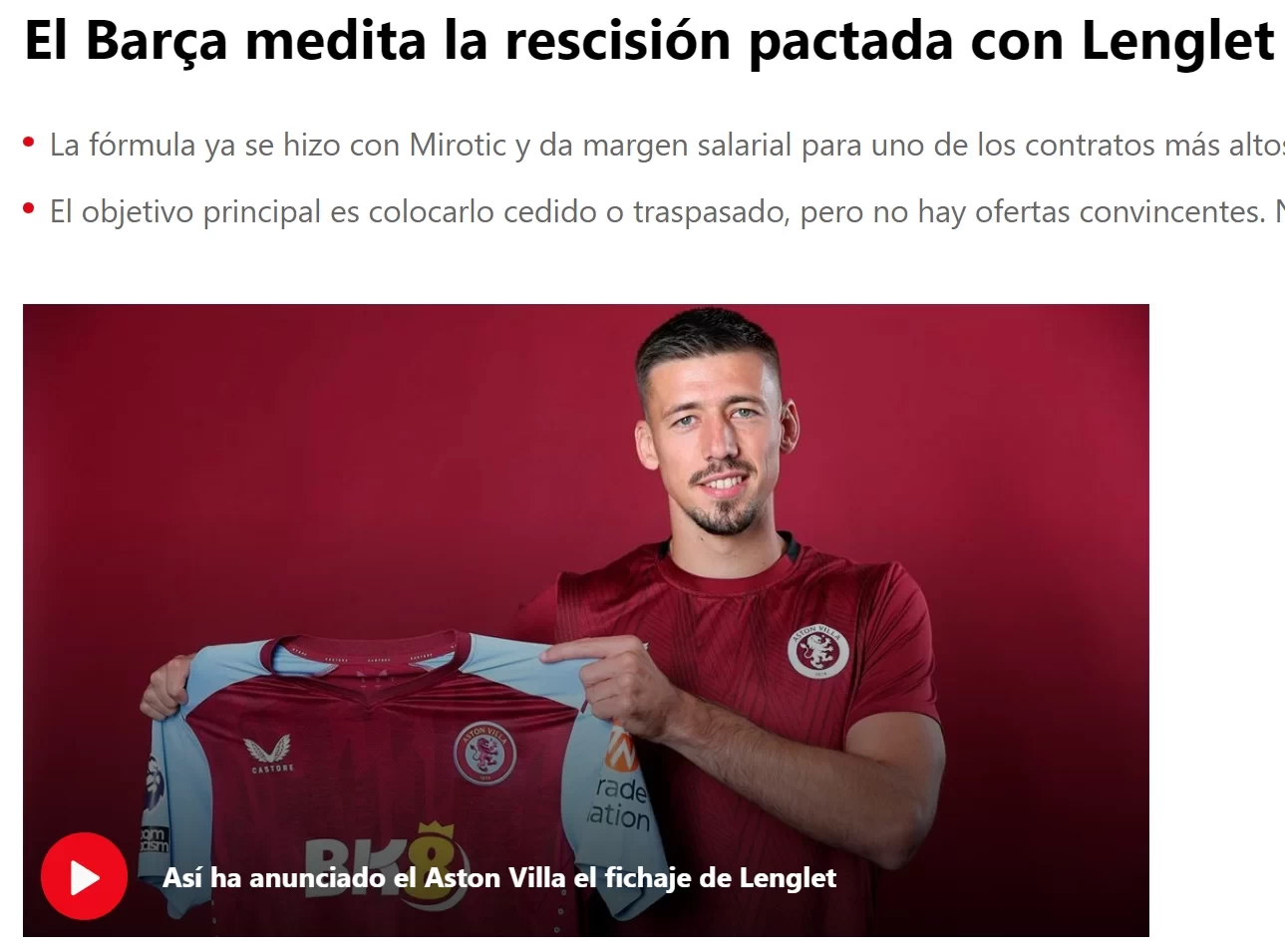 Sport: Barca face salary cap problems, will try to convince Lenglet to go to Saudi Arabia, otherwise they will consider terminating his contract