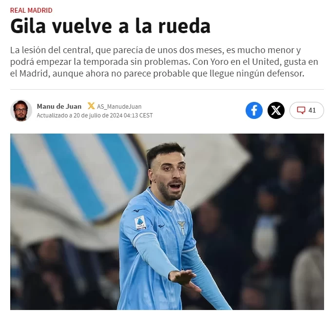 Is “coming back to the roots” the right option? Spanish Media: Real Madrid considering bringing back youth academy reject Gila after missing out on Yoro to Manchester United