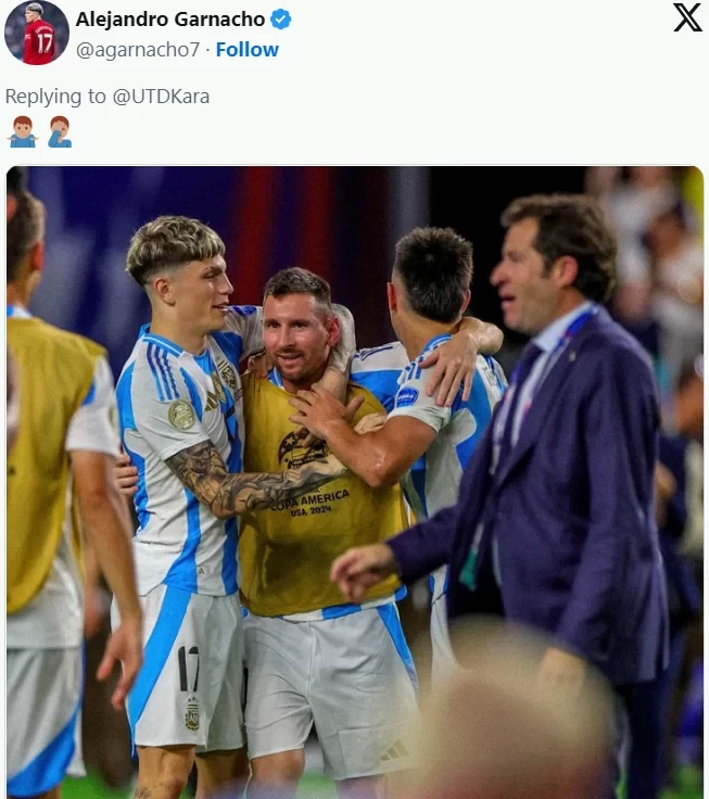 Supporting Ronaldo does not mean disrespecting Messi? Garnacho uploads a photo of himself hugging Messi with a shrug emoji