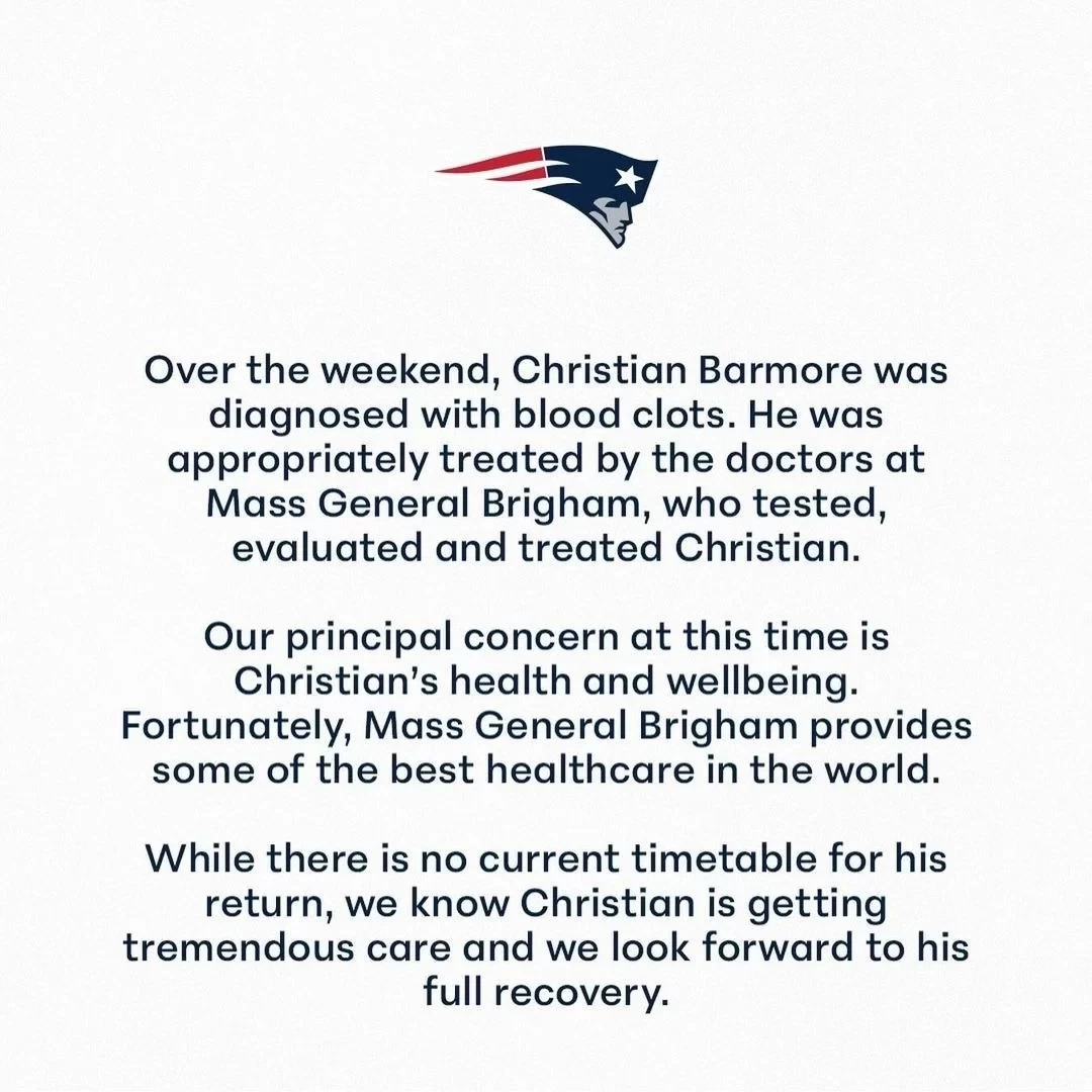 New England Patriots Official: Barmore Diagnosed With Blood Clot