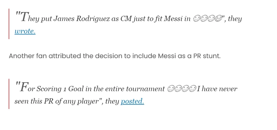 Foreign Fans Shocked by Messi's Inclusion in Copa America Best XI: Can You Make the Best XI Just by Scoring Goals? Marketing God