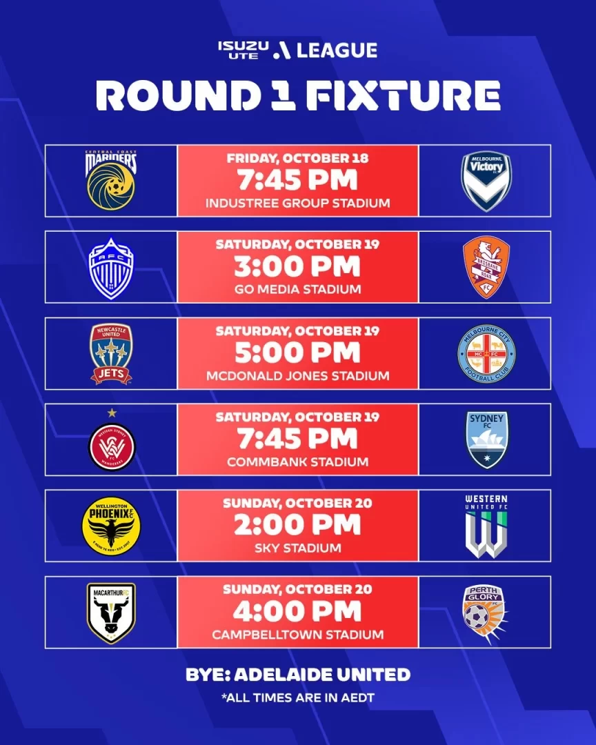 A-League Announces Season Schedule: Central Coast Mariners vs Melbourne Victory to Kick Off the Season on October 18