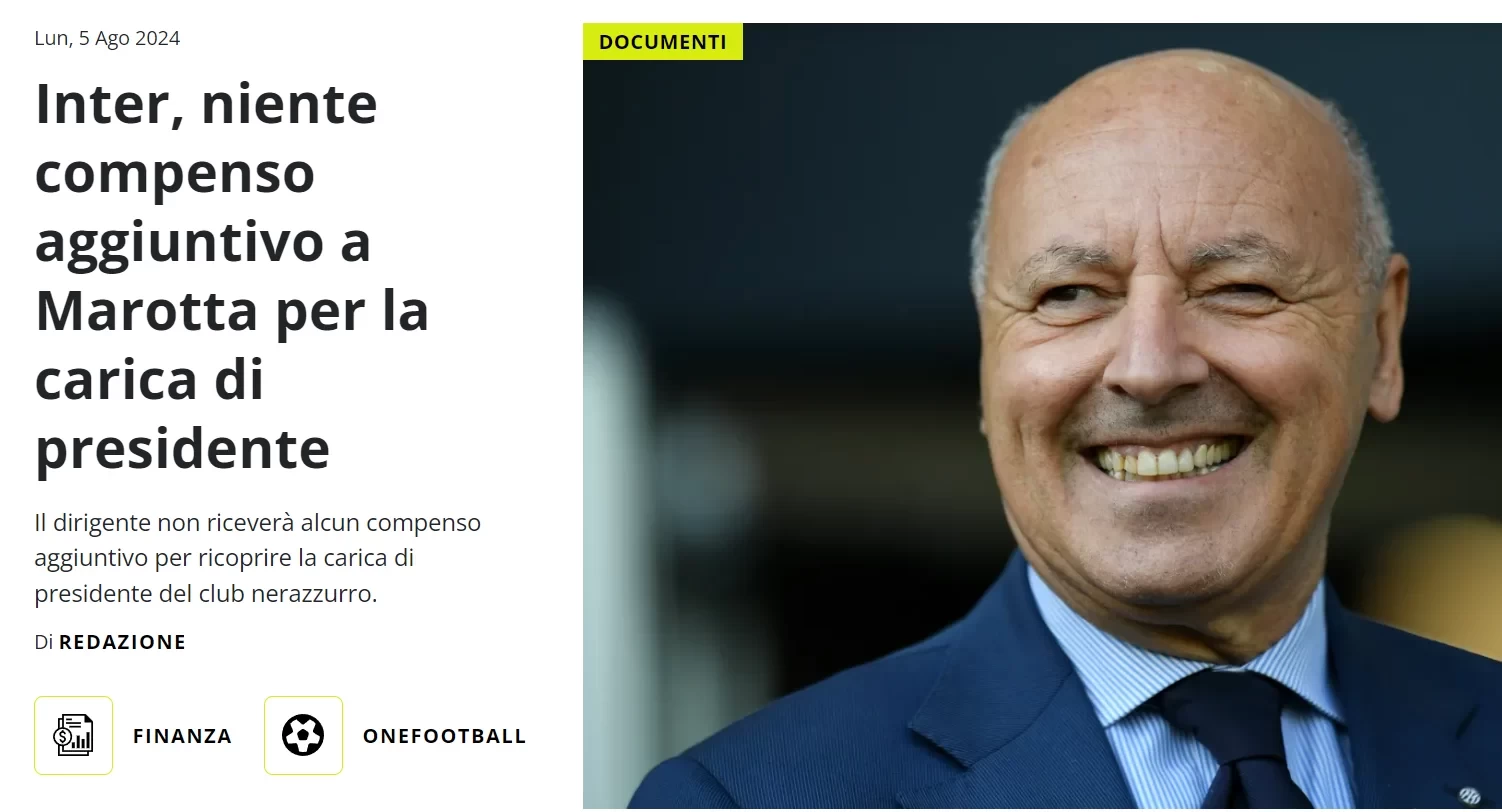 Marotta Appointed as Inter Milan President with No Raise, Given Autonomy on Transfers Under €20 Million