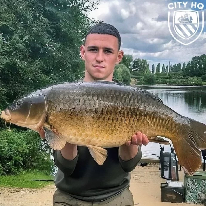 Blissful! Foden enjoys a vacation with his family, catching some big fish