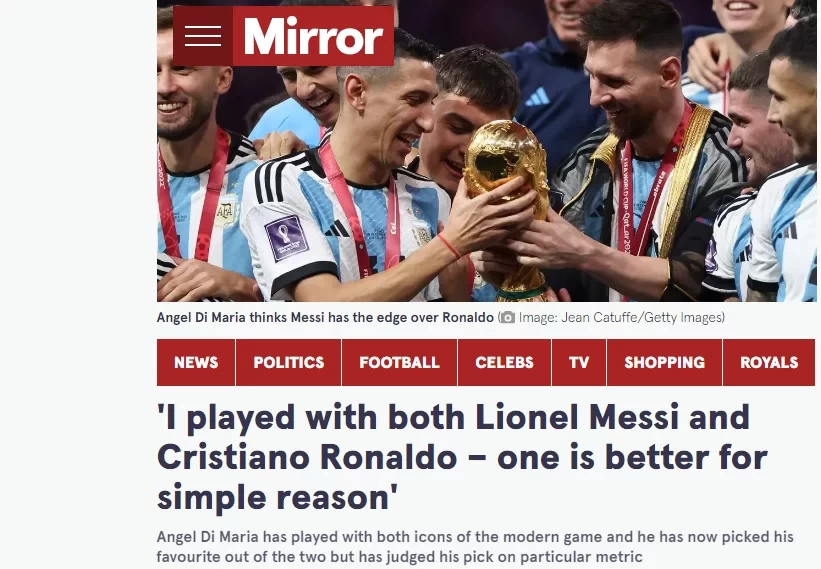 Classic Debate! Di Maria: Messi is Better than Ronaldo Because Messi Has Won More Ballon d’Or Awards