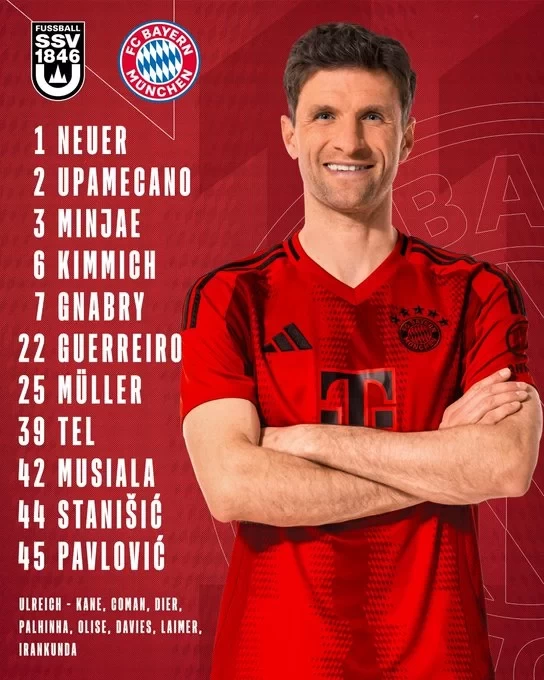 Bayern Munich announce starting lineup against Ulm: Müller leads the line, Ilanga on the bench