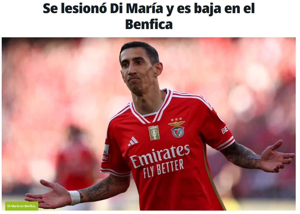 Di Maria Injured in Training, Misses Benfica vs. Casa Pia