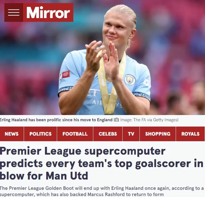 Supercomputer Predicts Premier League Top Scorers: Haaland Tops the List, Saka Leads Arsenal