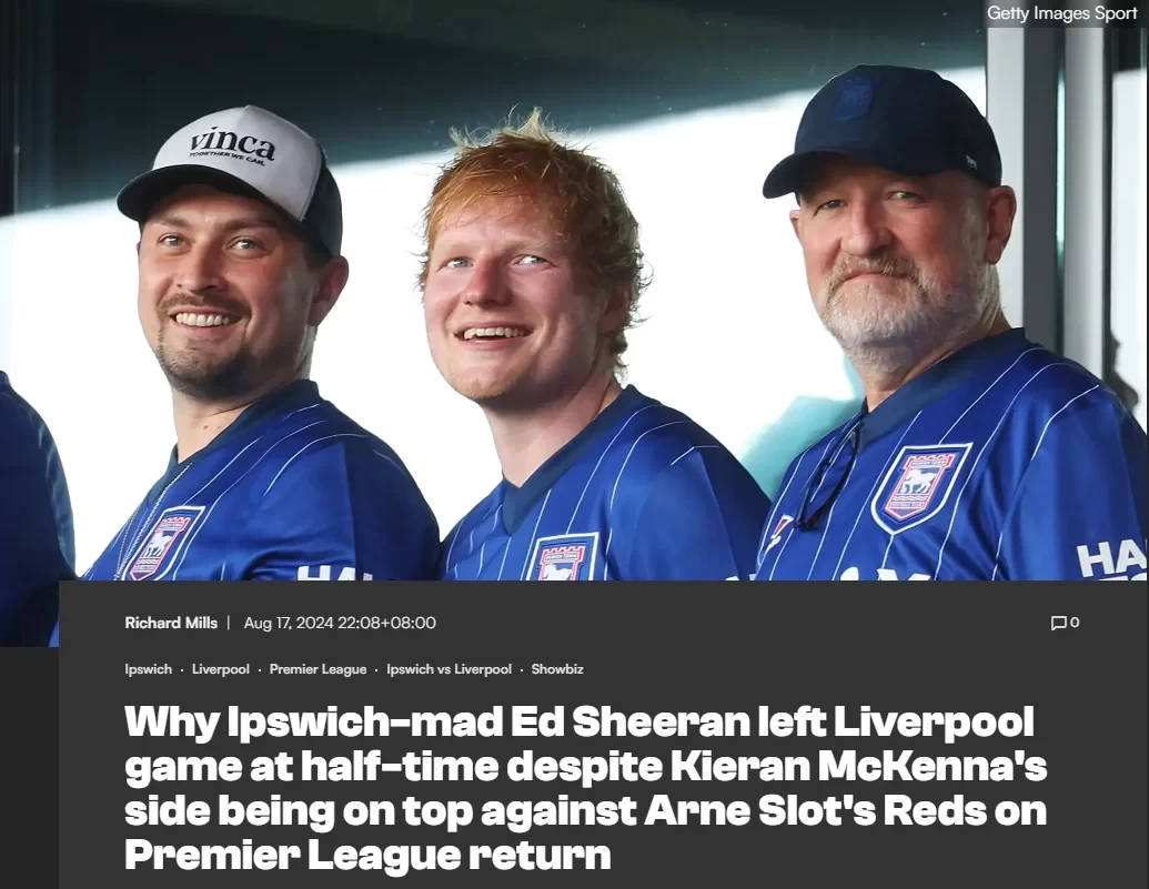 “Ed Sheeran” Leaves Ipswich Halfway Through Game Due to Tour Schedule, Missing Two Goals