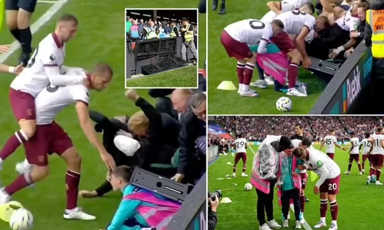 Stadium LED board collapses, crushes ball boy; Souček abandons celebration to rescue him, earning praise