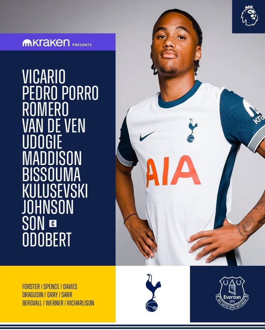 Tottenham Hotspur vs. Everton Starting Lineups: Son Heung-min vs. Calvert-Lewin, Maddison and Bissouma Start