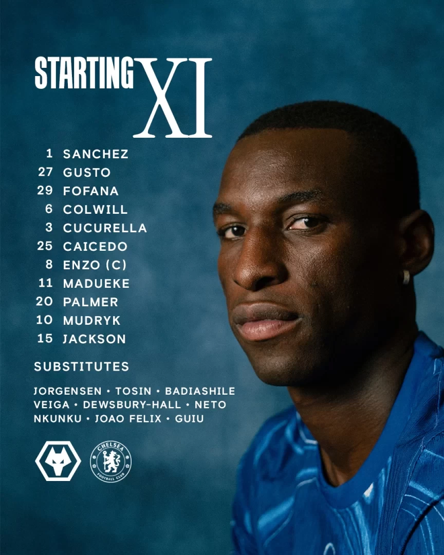 Chelsea’s Starting Lineup for Away Game Against Wolves: Mudryk, Palmer, Jackson Start