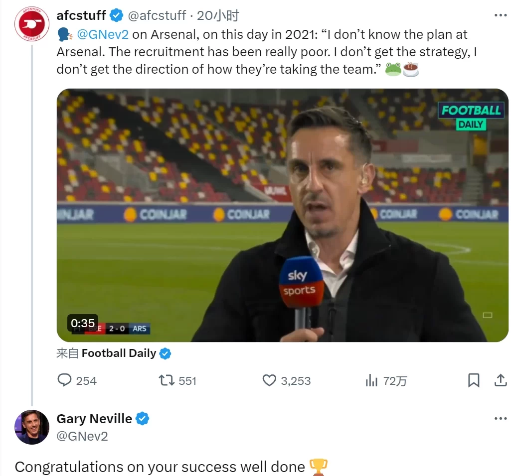 Neville Once Slammed Arsenal’s Transfers As “Planless” But Now Forced To Congratulate The Gunners