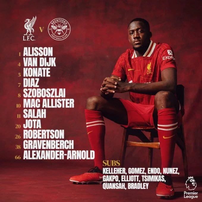 Liverpool’s Starting Lineup vs Brentford: Salah vs Wissa, Jota Starts