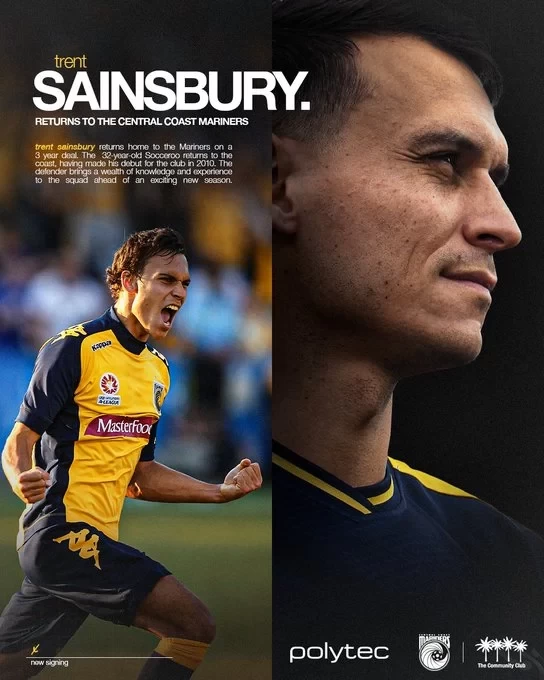 Central Coast Mariners Announce Sainsbury Return on Three-Year Deal