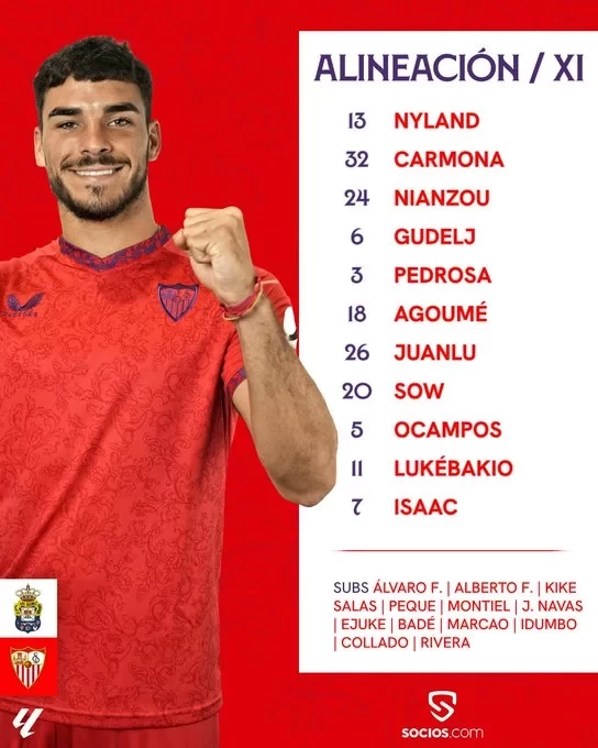 Las Palmas vs Sevilla starting lineups: Morillo against Lukić